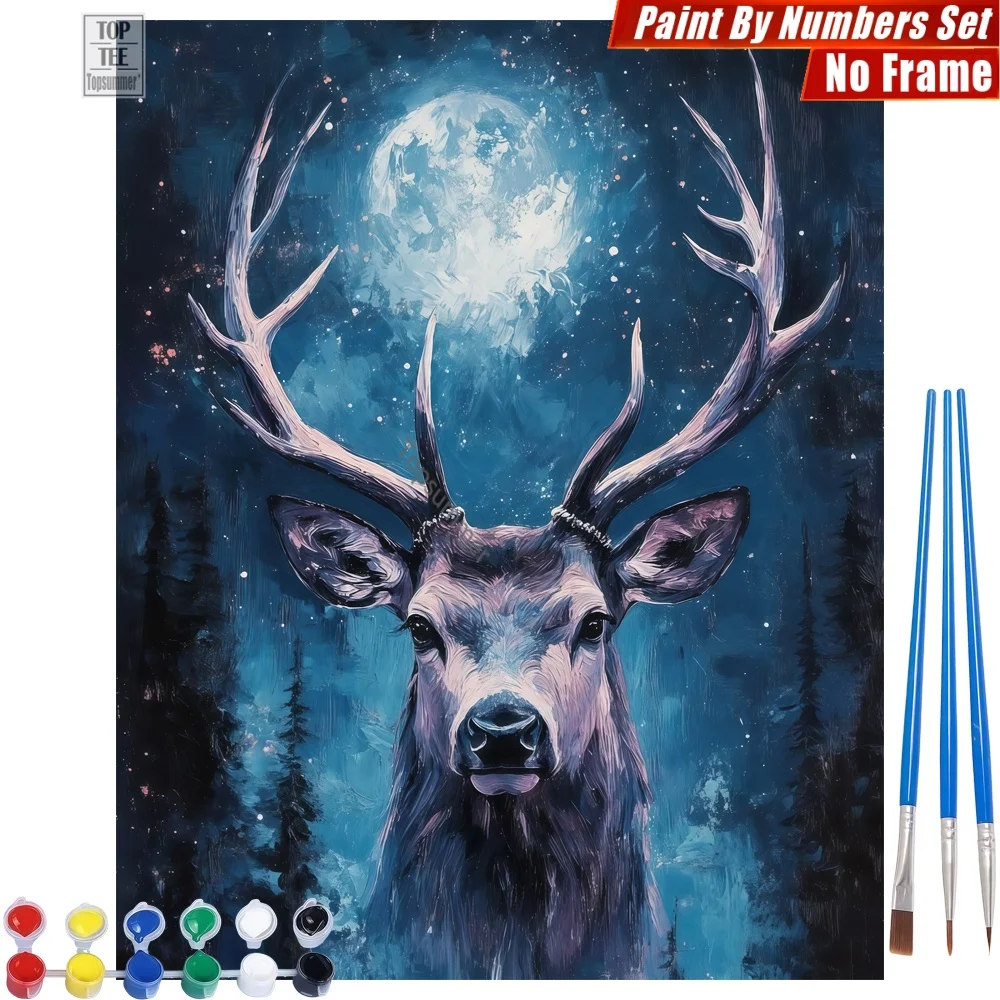 

Majestic Deer Moon DIY Painting By Number Kit - Deer Antlers Stars Artistic Activities Halloween Gift For Girlfriend