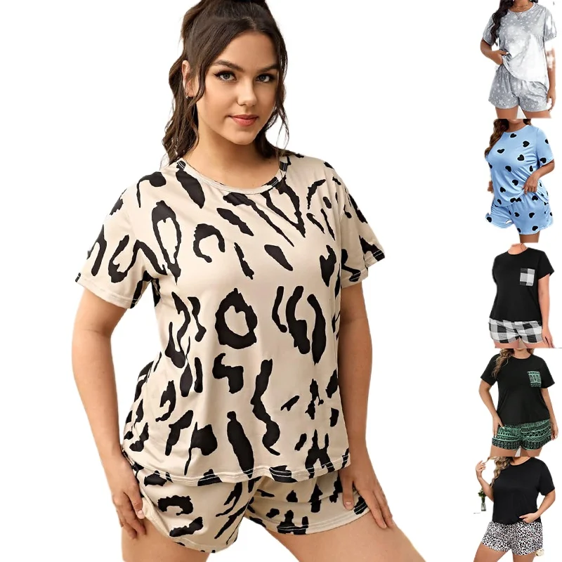 Pyjama court grande taille pour femmes, ensemble d\'objectifs, vêtements de maison, tenue de salon, vêtements de nuit, pyjama 2 pièces