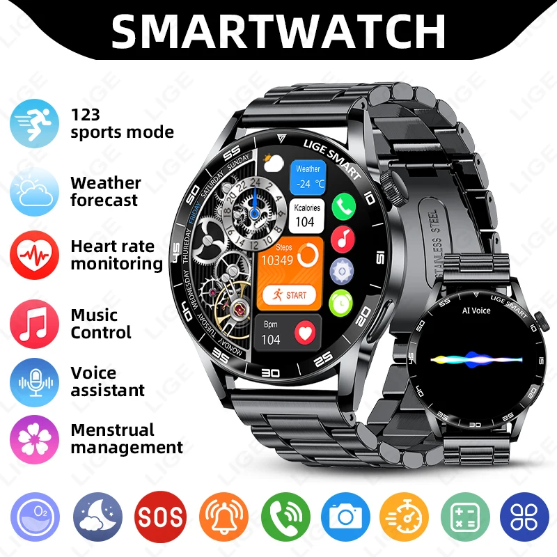 

LIGE Full Touch Screen Smart Watch Men Women Voice Assistant Bluetooth Call Men's Watches Women Health Monitor Sports Smartwatch