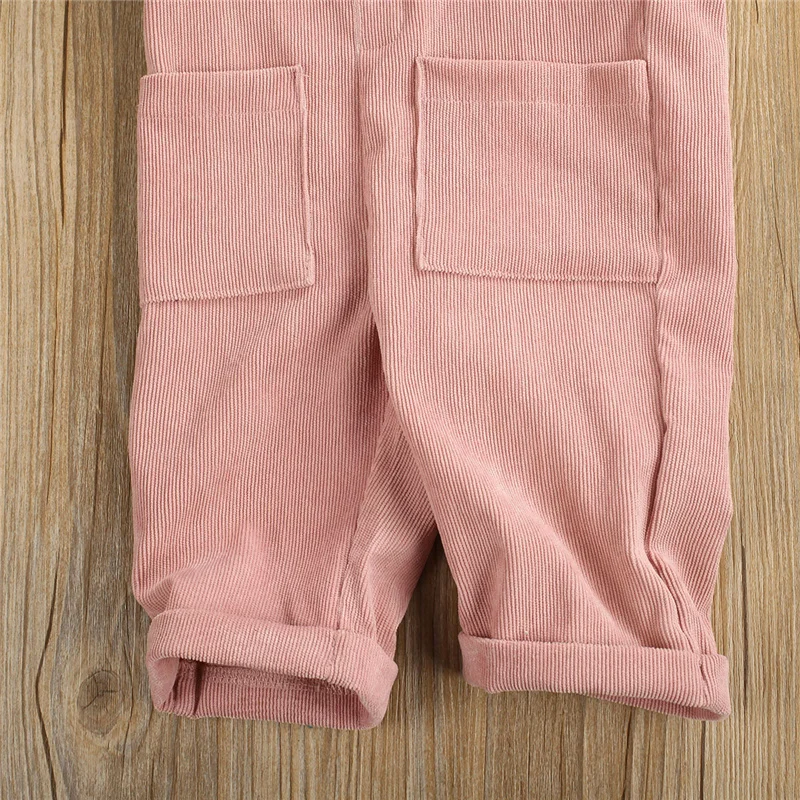 Blotona Toddler Baby Corduroy Suspender Rompers Candy Color Adjustable Strap Pockets Overalls Spring Fall Button Trousers, 6M-5Y