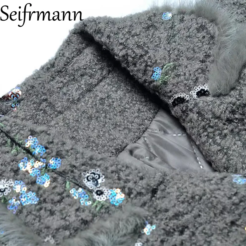 

Seifrmann 2026 Spring Women's New Fashionable Collar Long Sleeve Double breasted Glitter Waist Cinching Coat