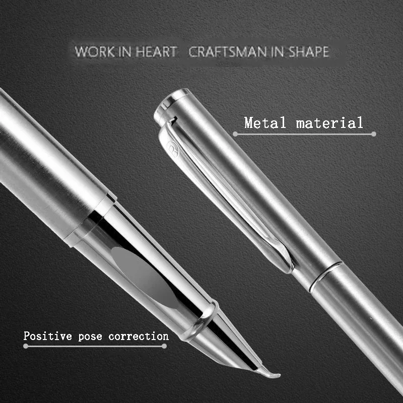 Fashion Silver Fountain Pen 0.8/1.3mm Curved Nib Student Calligraphy Practice Pen Business Signature School Writing Tools Supply