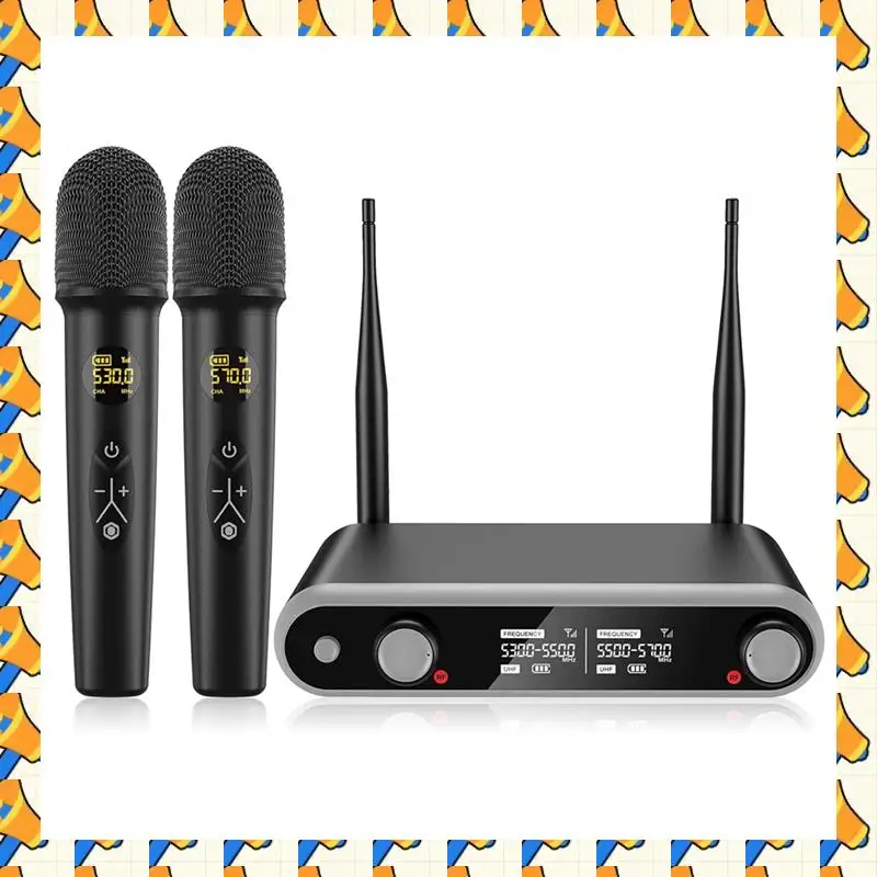 

ABYB Wireless Microphone System Handheld Dynamic Microphones, Dual Wireless UHF Channels, 330Ft Range, Microphone For Karaoke Du