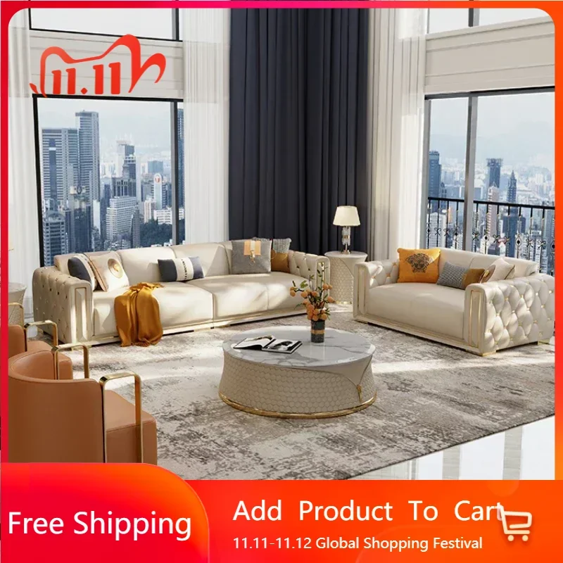 

Aesthetic Genuine Leather Sofas Luxury Italian Modern 3 Piece Sofa Loveseat Floor Nordic Muebles Para El Hogar Lounge Furniture