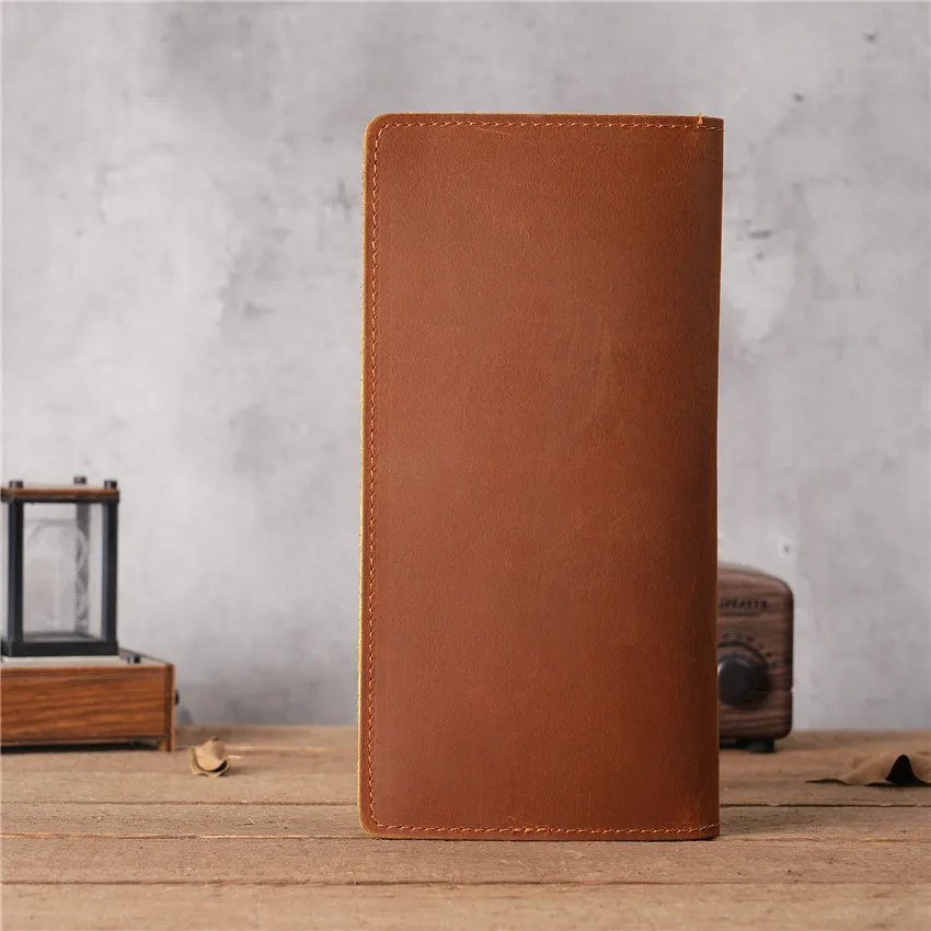 1074 Men's Multi Slot Large Banknote Sandwich Long, Simple Leather Coin Purse, Crazy Horse Leather Wallet