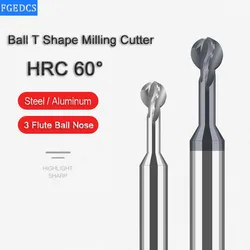 Bola T-Shaped arco fresa, Lollipop End Mill, Endmill Slot Ball T, carboneto sólido, cortador CNC, R0.75-R6 para aço, alumínio, 3D