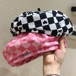 Dopamine Girl Sweet Beret Hats Summer and Autumn Japanese Retro Color Plaid Casual Literary Painter Caps for Woman Gorras