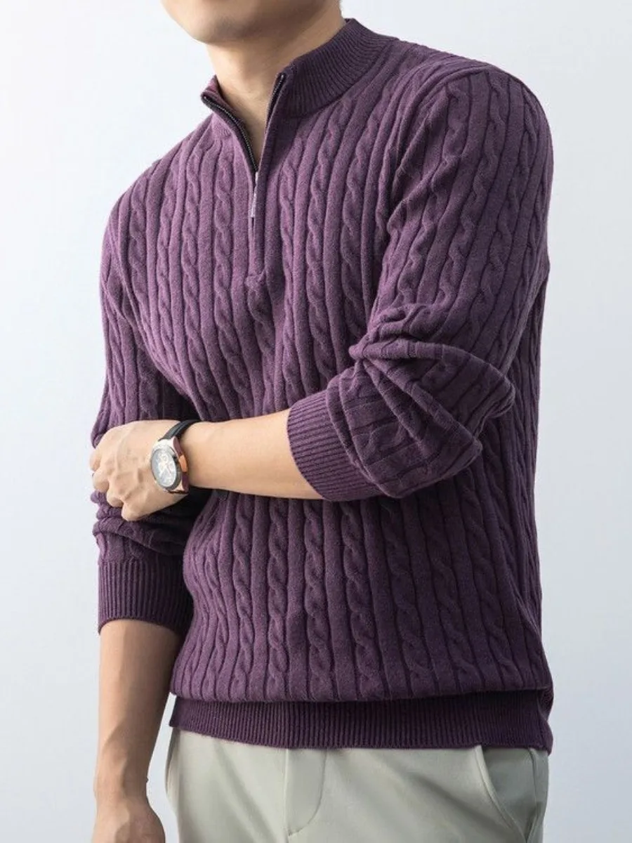 

Высококачественный мужской вязаный свитер, зимний теплый свободный базовый слой, воротник на молнии, удобный шерстяной топ Camere