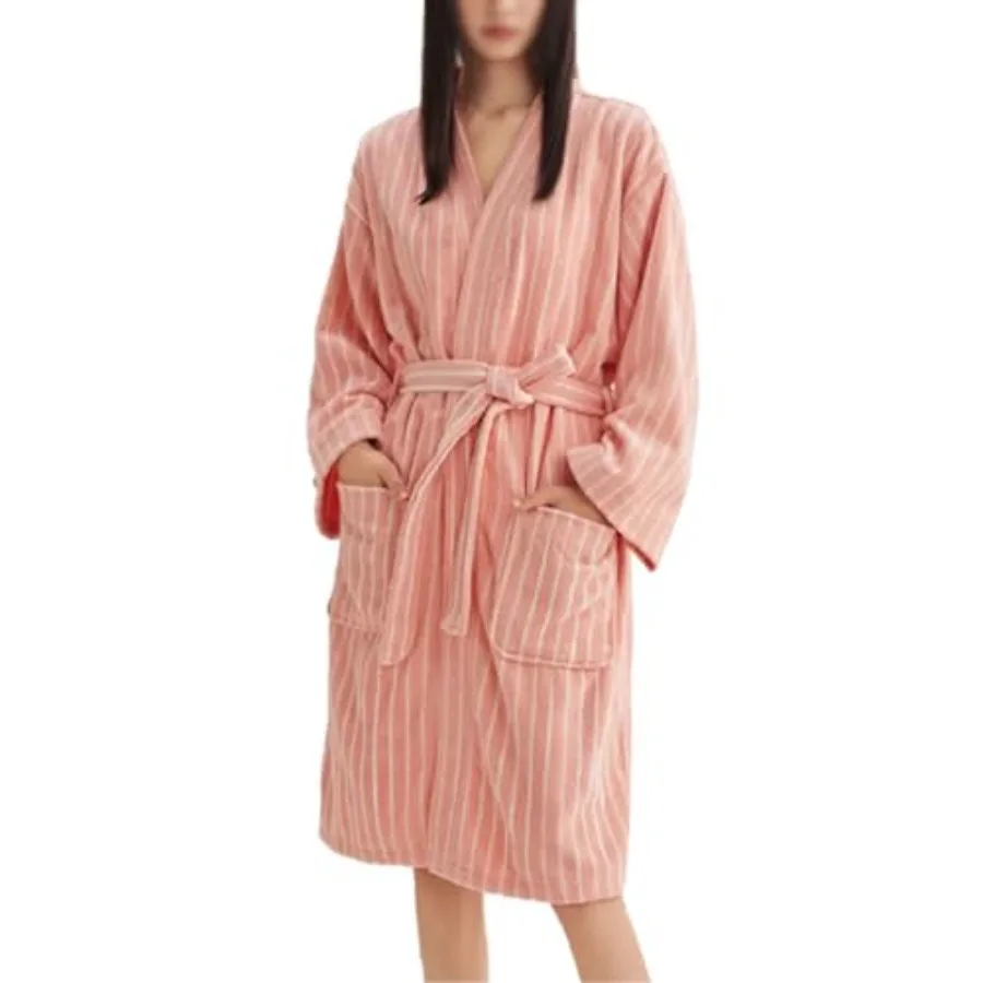 

Cotton Terry Stripe Bathrobe For Women And MenLuxury Kimono Soft Terry Cloth Robe Comfortable Loungewear Nightwear