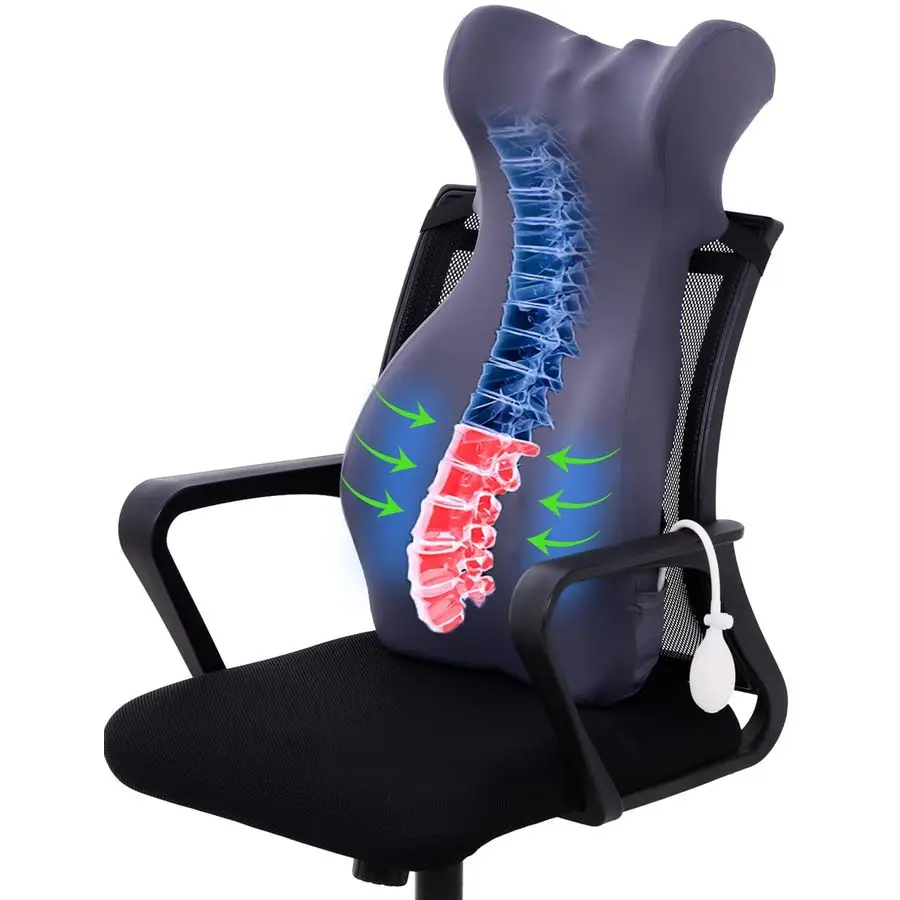 Almohada de apoyo Lumbar larga para silla de oficina con bolsa de aire, almohada de soporte de espalda de espuma viscoelástica para aliviar el dolor de espalda baja Ba