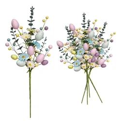 2025 Easter Decoration Artificial Egg Pearl Flower Branch Colorful Foam Eggs Branches DIY Bouquets for Easter Party Home Decors