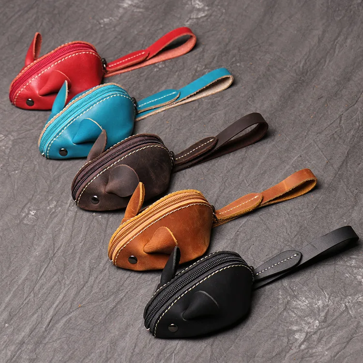 

Cowhide children's coin purse, genuine leather mouse cartoon key, multi-functional hand-held change storage bag