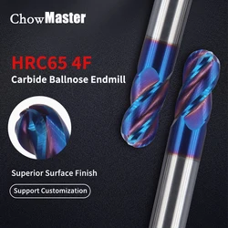 Chowmaster Carbide Ball Nose End Mill HRC65 4 Flute Coating R0.5 R0.75 R1 R1.25 R1.5 R2 R3 RR4 R5 Tungsten Steel Milling Cutter