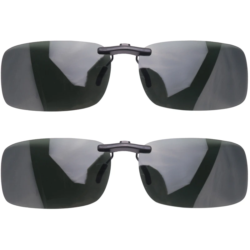 2X Unisex Clear Dark Green Polarized Lens Sunglasses Clip On Eyeglasses