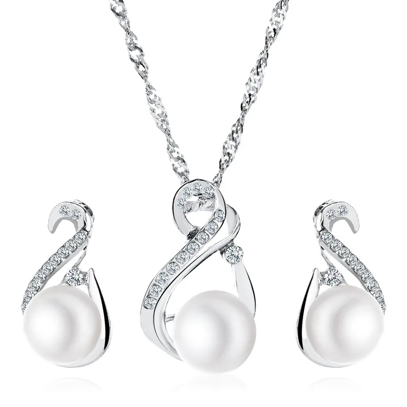 

New Luxury 925 Sterling Silver Crystal Bridal Jewelry Set For Women Pendant Necklace Earrings Rings Set Fashion Jewelry