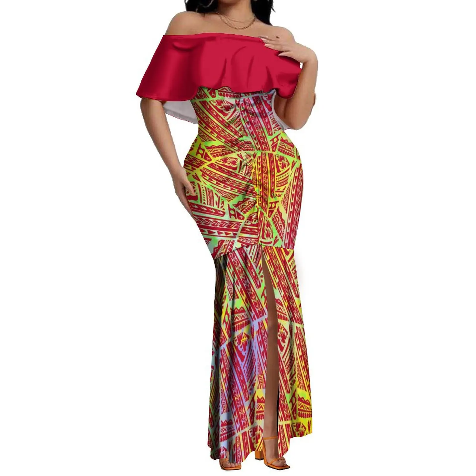 

Women'S One-Shoulder Dress Polynesian Tribal Design Pattern Women'S Sexy Mermaid Dress Free Shipping