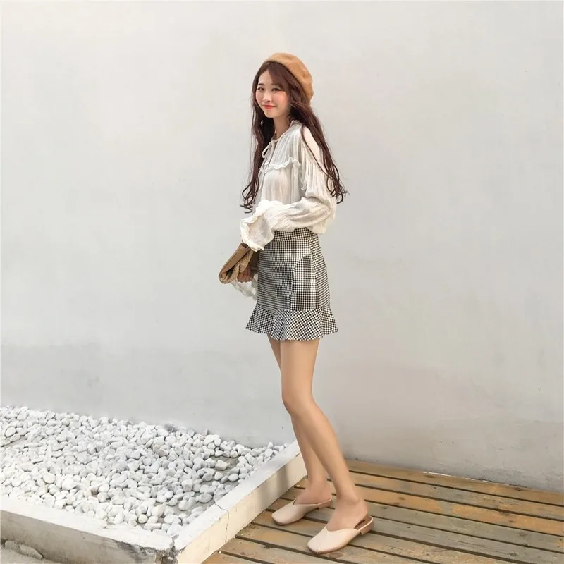 Woman Skirt Patchwork Black And White Plaid Ruffle 2024 Trend Skirts For Women Casual High Quality Offer Aesthetic Hot Harajuku