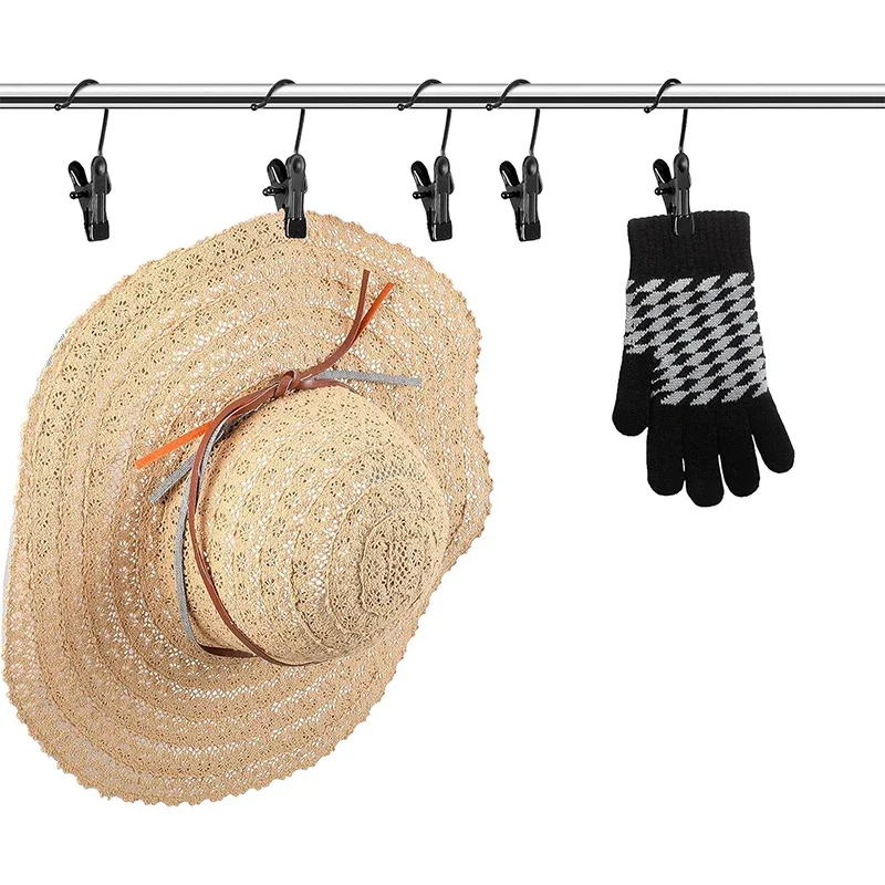 10/20 Pack Multi-Purpose Clothespins,Black Durable Stainless Steel Hooks for Hanging Hats Socks Bags,Portable Storage Clips