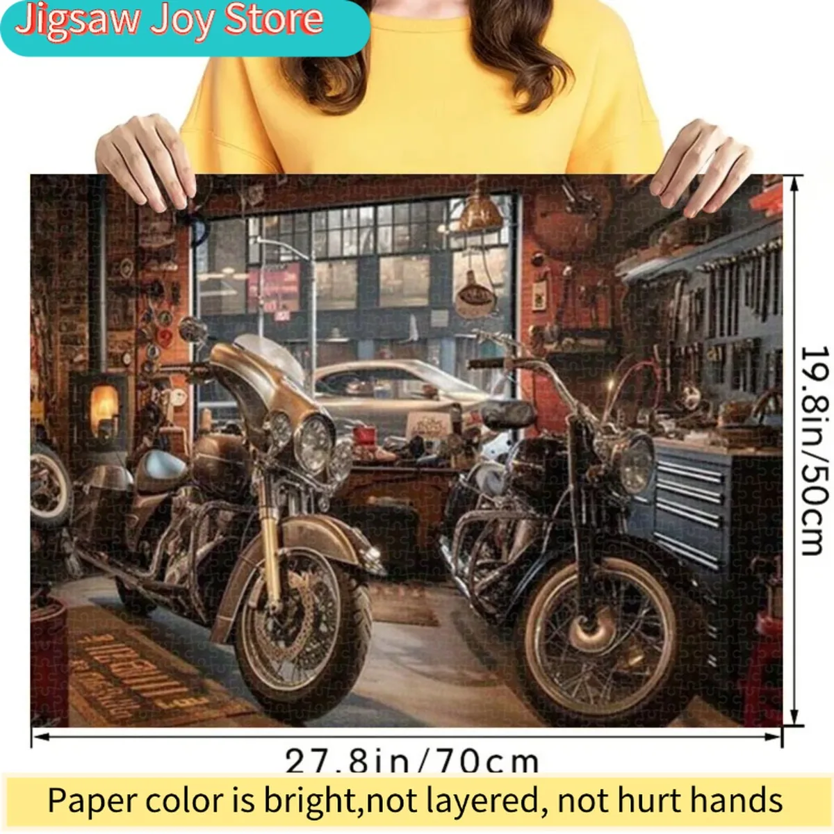 Vintage Motorcycle Garage Jigsaw Puzzle - Puzzle Game with Detailed Motorcycle Design, Portable DIY Puzzle, Beginner-Friendly