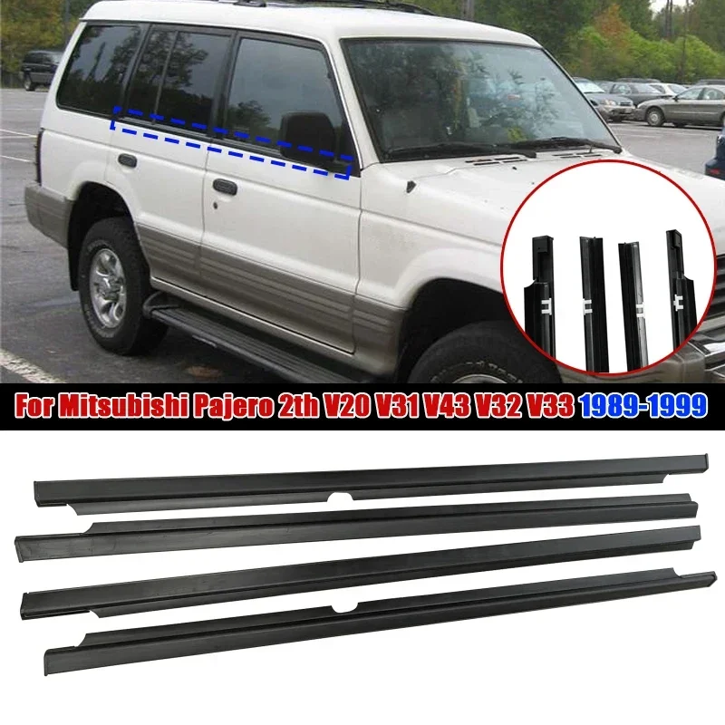 4 sztuk/zestaw czarna szyba samochodowa uszczelka listwa wykończeniowa dla Montero 2th V20 V31 V43 V32 V33 1989-1999