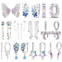 Original 925 Sterling Silver Tassel Earrings Women 2025 Zircon Ear Studs Sparkling Pave Hoop Earring Anniversary Jewelry Gift