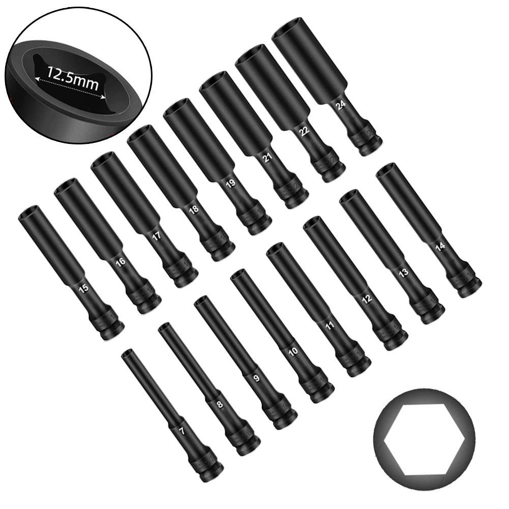 1/2 Drive Socket Impact Wrench Testa a esagono incassato 8-24mm Adattatore Chiave Convertitore Ugelli Dado Driver Bit Set Utensili manuali