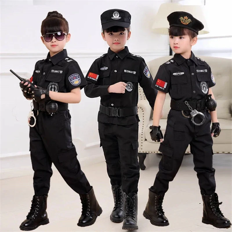 2026 Kids Policemen Costumes Police Cop Cosplay Army Police Uniform Clothing Set Fighting Performance Boy Military Trainin 7HROZ view 2