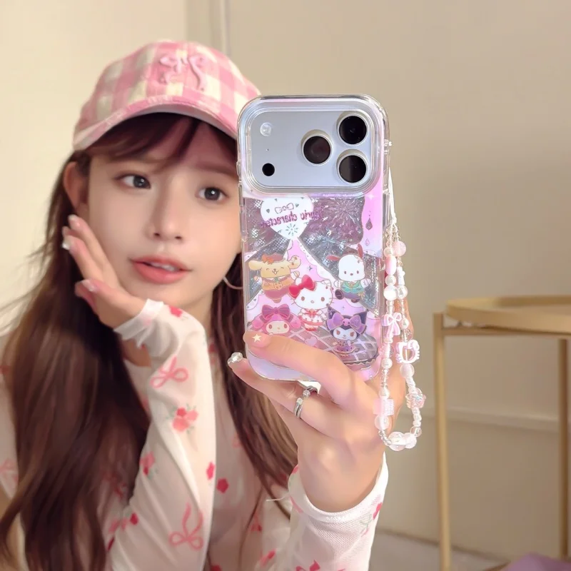 

Luxury birthday party Cute Hello Kitty Cinnamoroll My Melody Bling Glitter Phone Case For iPhone 13 14 15 16 17 Pro Max Cover
