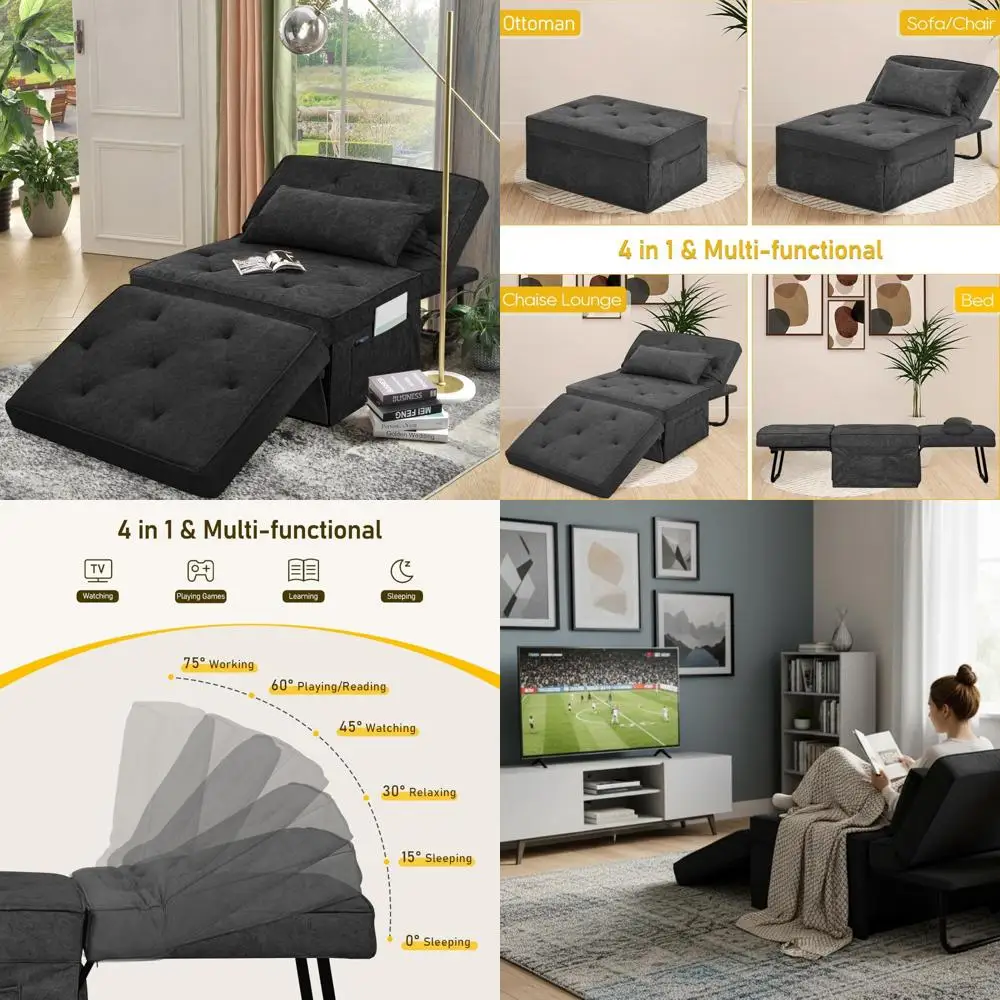 كرسي نوم عثماني قابل للتحويل مع مسند ظهر ووسادة قابلة للتعديل، سرير أريكة متعدد الوظائف لراحة مريحة وراحة #1
