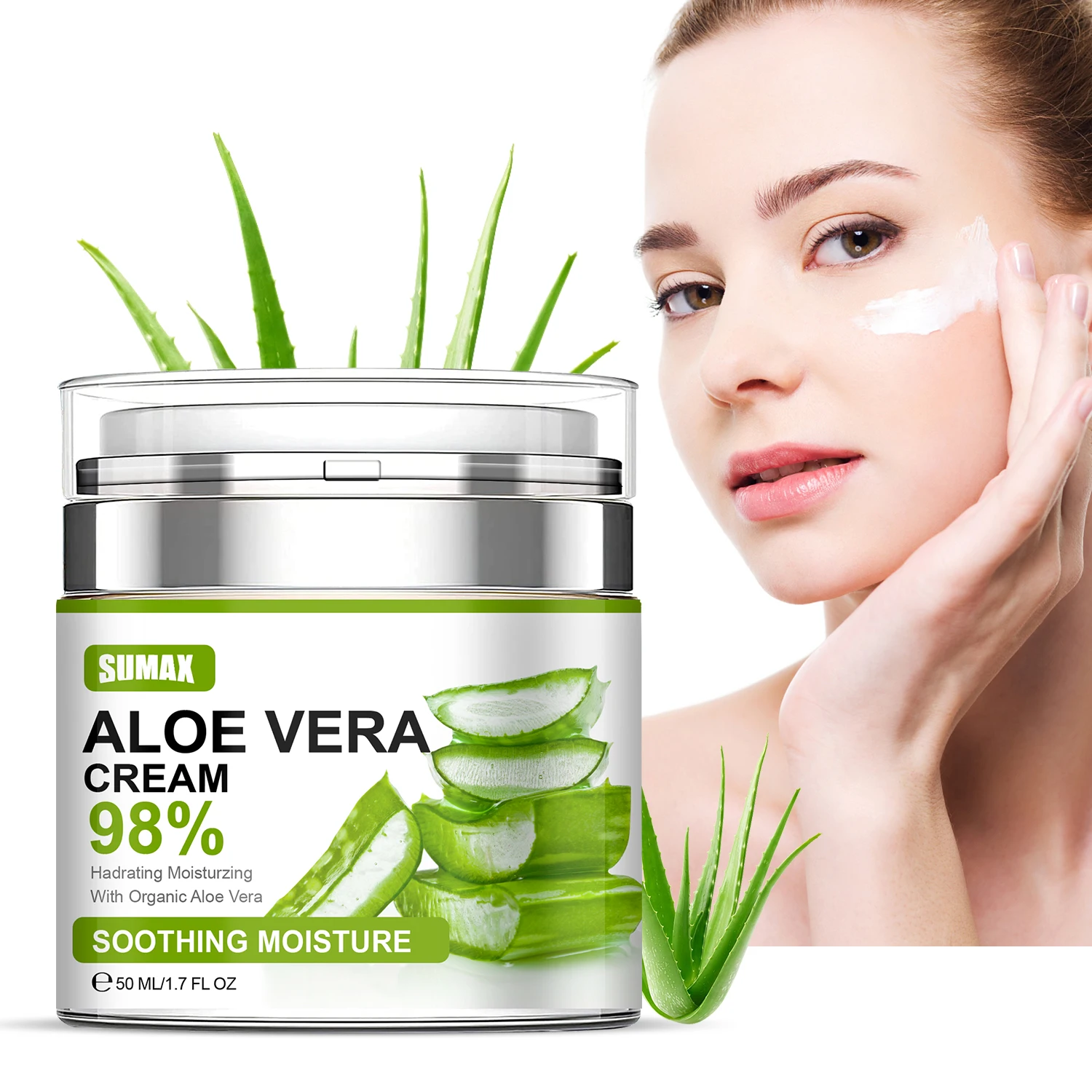 SUMAX 98% Aloe Face Cream 50ML Moisturizing Nourishing Clean Pores Whitening Anti Wrinkle Aging Moisturizing Brighten Skin Care