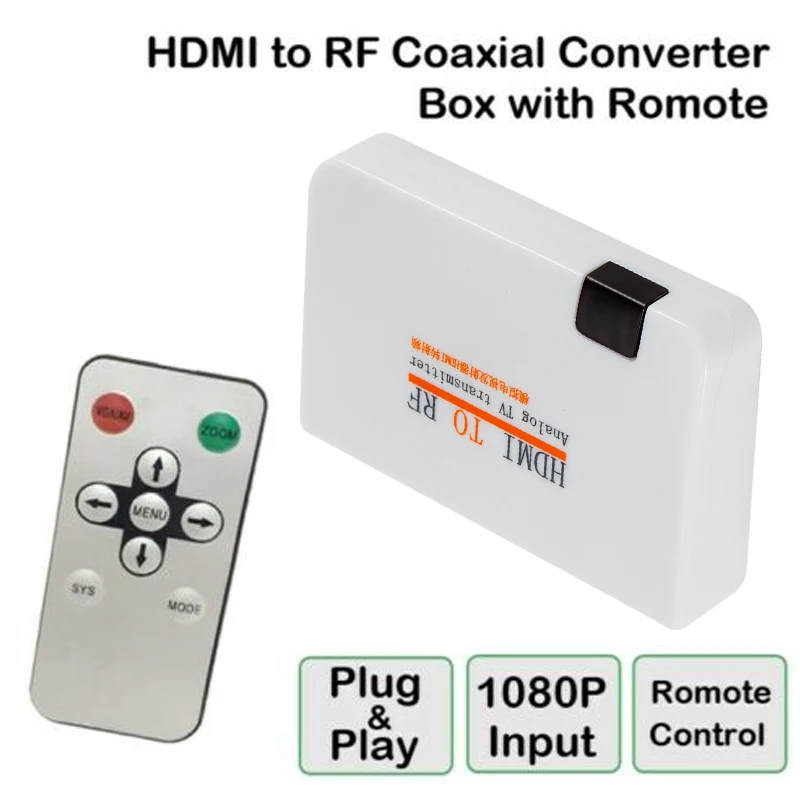 1080P HDMI to RF Coaxial Converter Box analog TV transmitter with Remote Control for HDTV Monitor Projector Multimedia Teaching