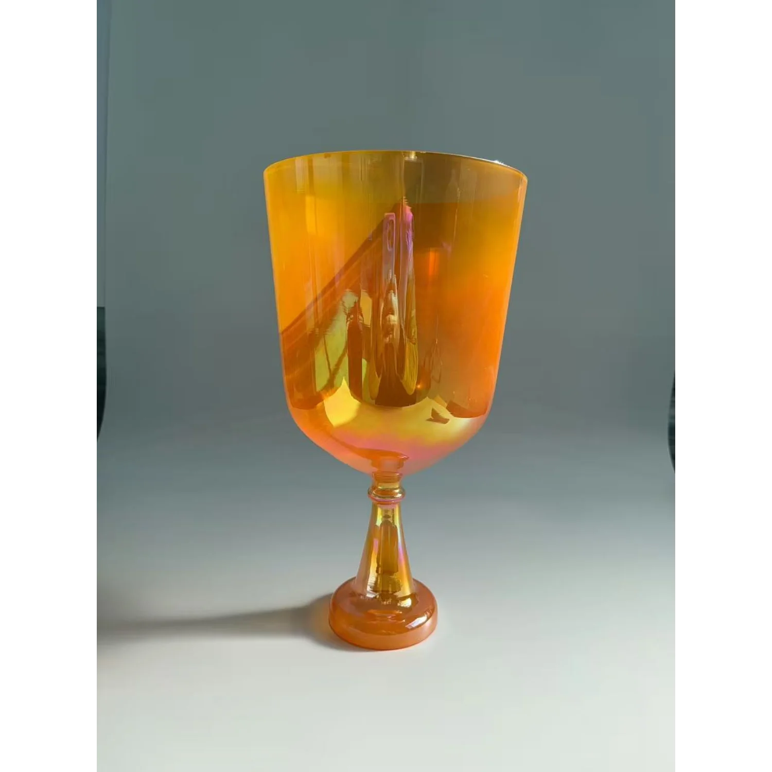 Stemmed Quartz Crystal Singing Grail Cup Aura Color Sound Healing Meditation Bowl with Mallet