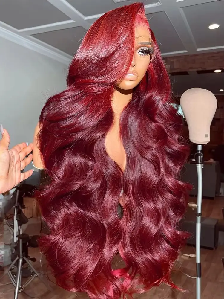 

99J Burgundy Lace Front Wigs Human Hair 13x4 HD Transparent Body Wave Lace Front Wig Pre Plucked 200% Density Wigs for Women