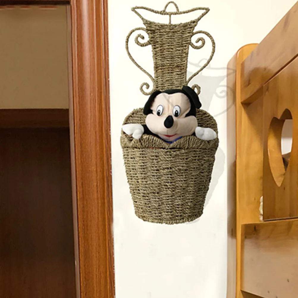 

1Pcs Wall-Mounted Flower Basket Hand-Woven Straw Woven Basket Decorative Storage Organizer for Home Room Decor Rustic Modern