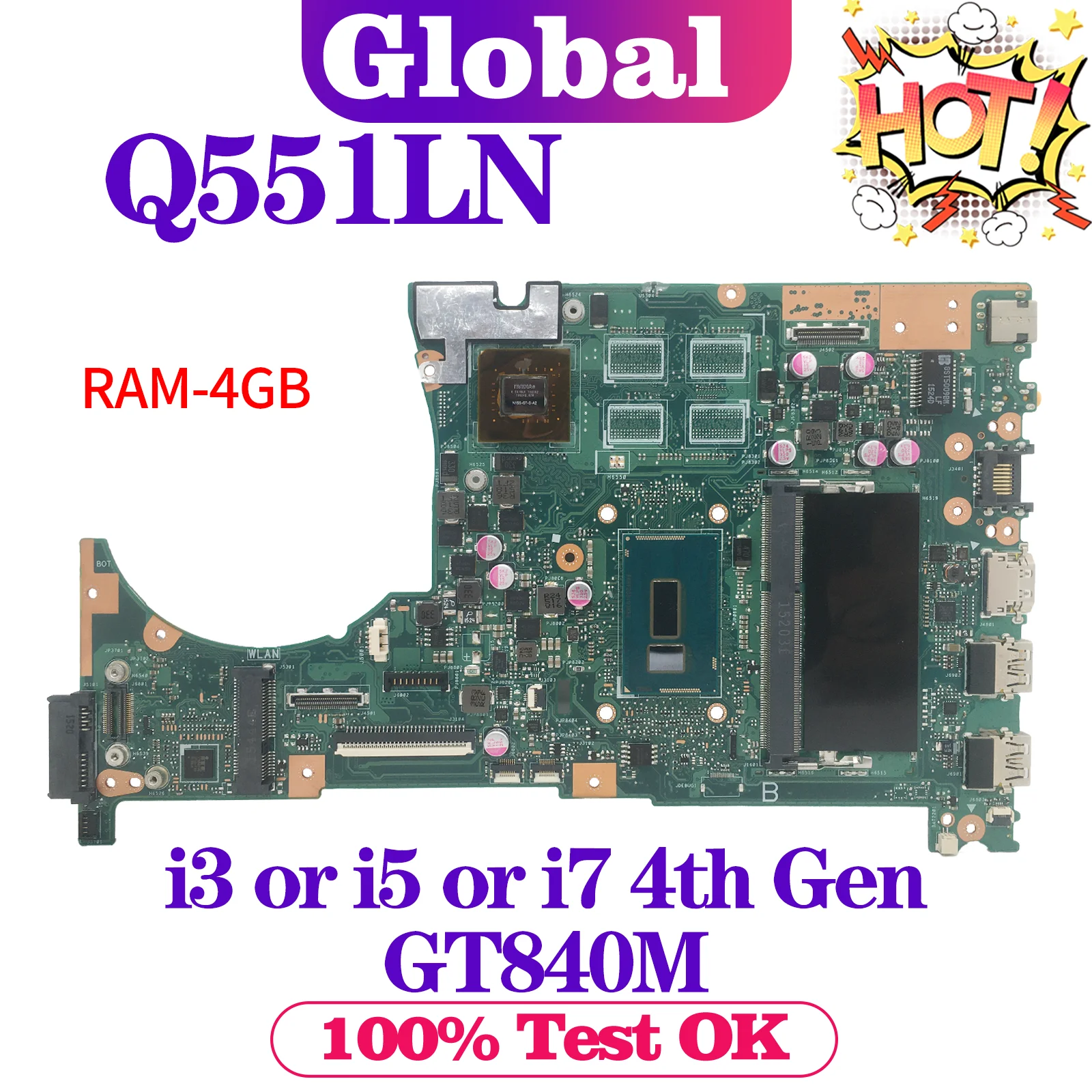 Placa base Q551LN Q551LB Q551L Q551 para placa base de ordenador portátil ASUS i3 i5 i7 4GB/RAM GT840M prueba de placa principal OK