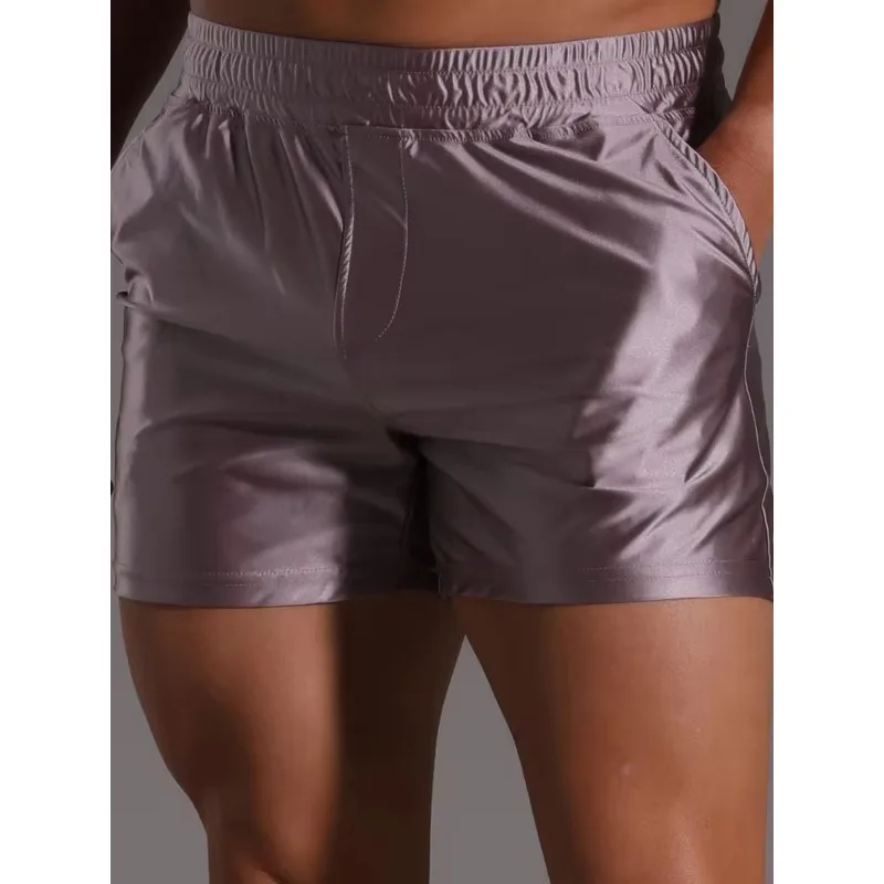 Summer Men's Three-quarter Length Silk Shorts Comfortable Breathable Home Wear Low Waist Straight Leg High Elasticity