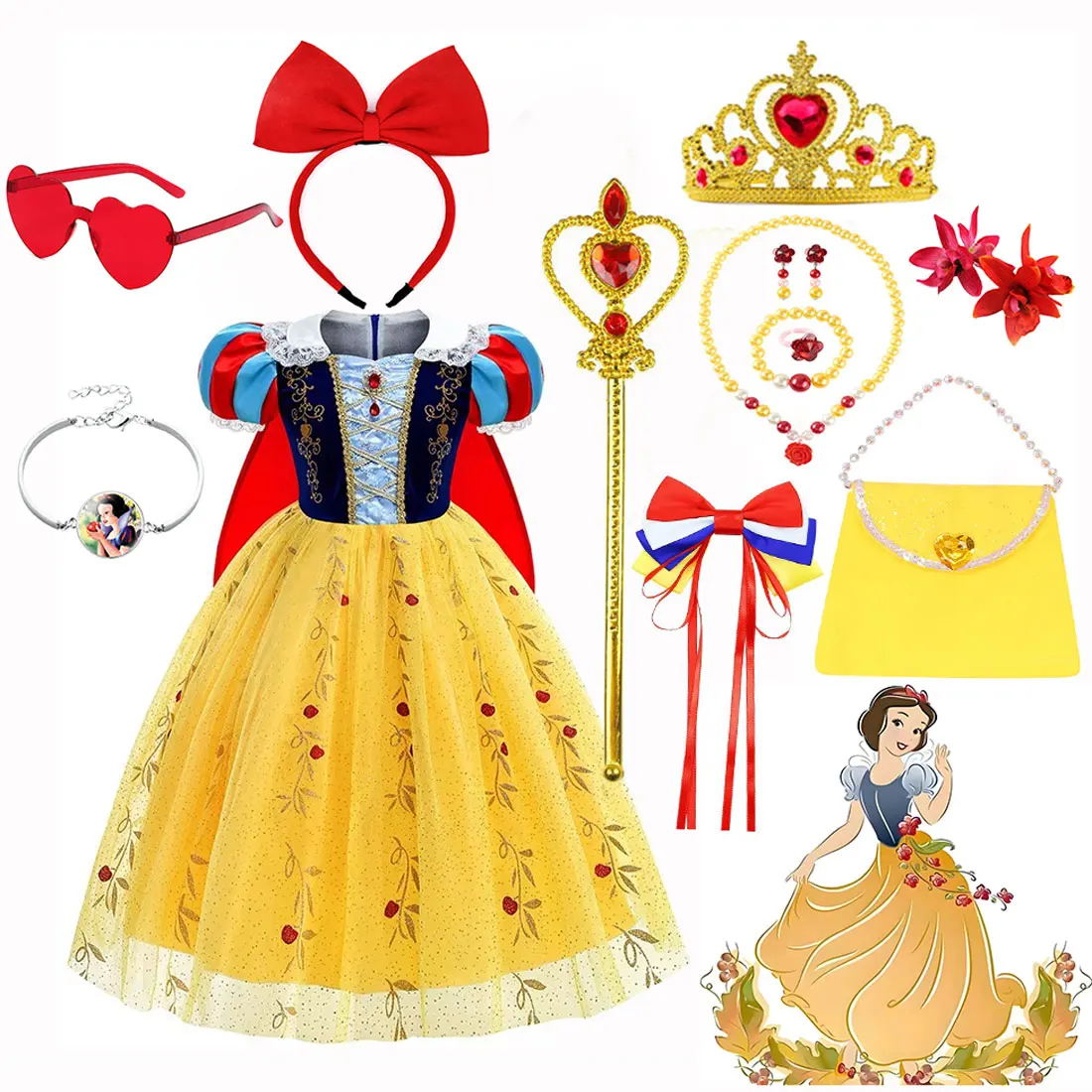 

Disney 2024 Halloween Holiday New Princess Dress Classic Snow White Cosplay Yellow Costume Kid Carnival Fairy Tale Party Dress