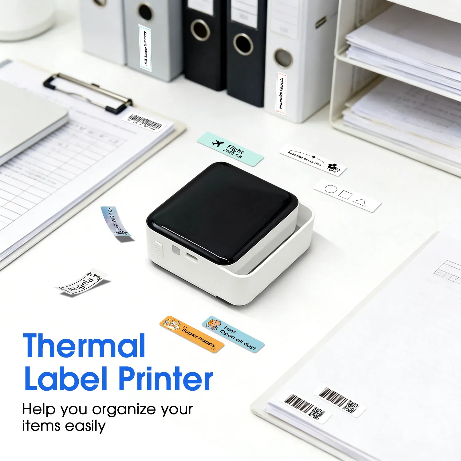12-15mm Inkless Thermal Label Printer Self Adhesive Sticker Labeling Machine Mini Portable Bluetooth with 12*40mm Roll