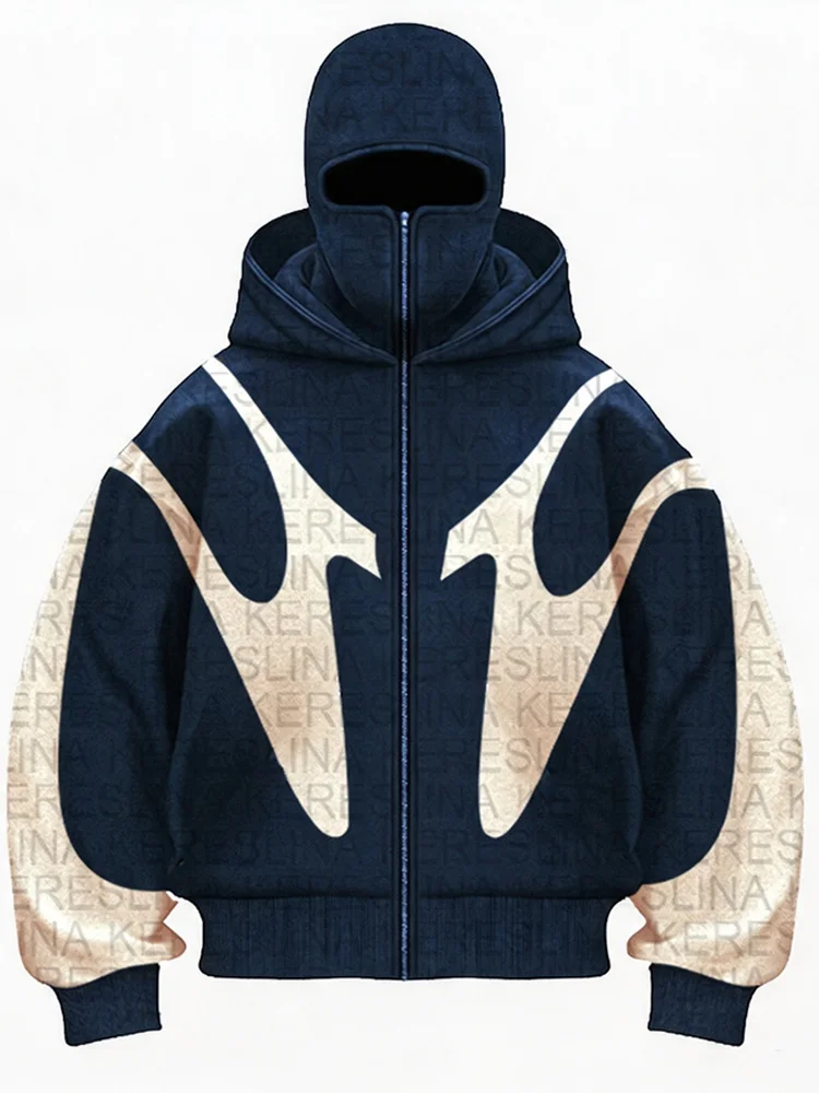 Autumn And Winter Y2K Double-Hat Zipper Neutral Hoodies, Aesthetics Style Color-Blocking Warm Street Style Sweatshirts
