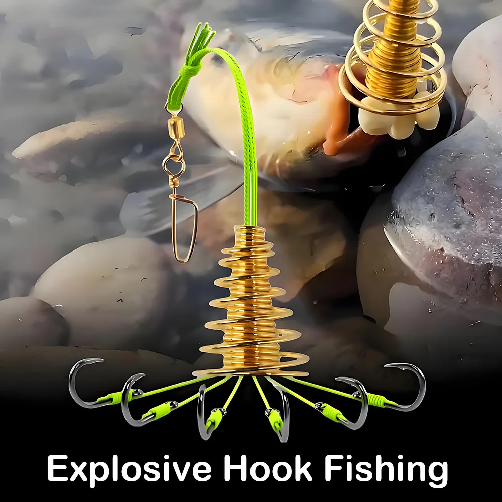 

4Pcs Explosion Fishing Hooks Combine Spring Bait Action with Glowing Beads Designed for Bomb Hook Fishing Heavy-Duty Accessories