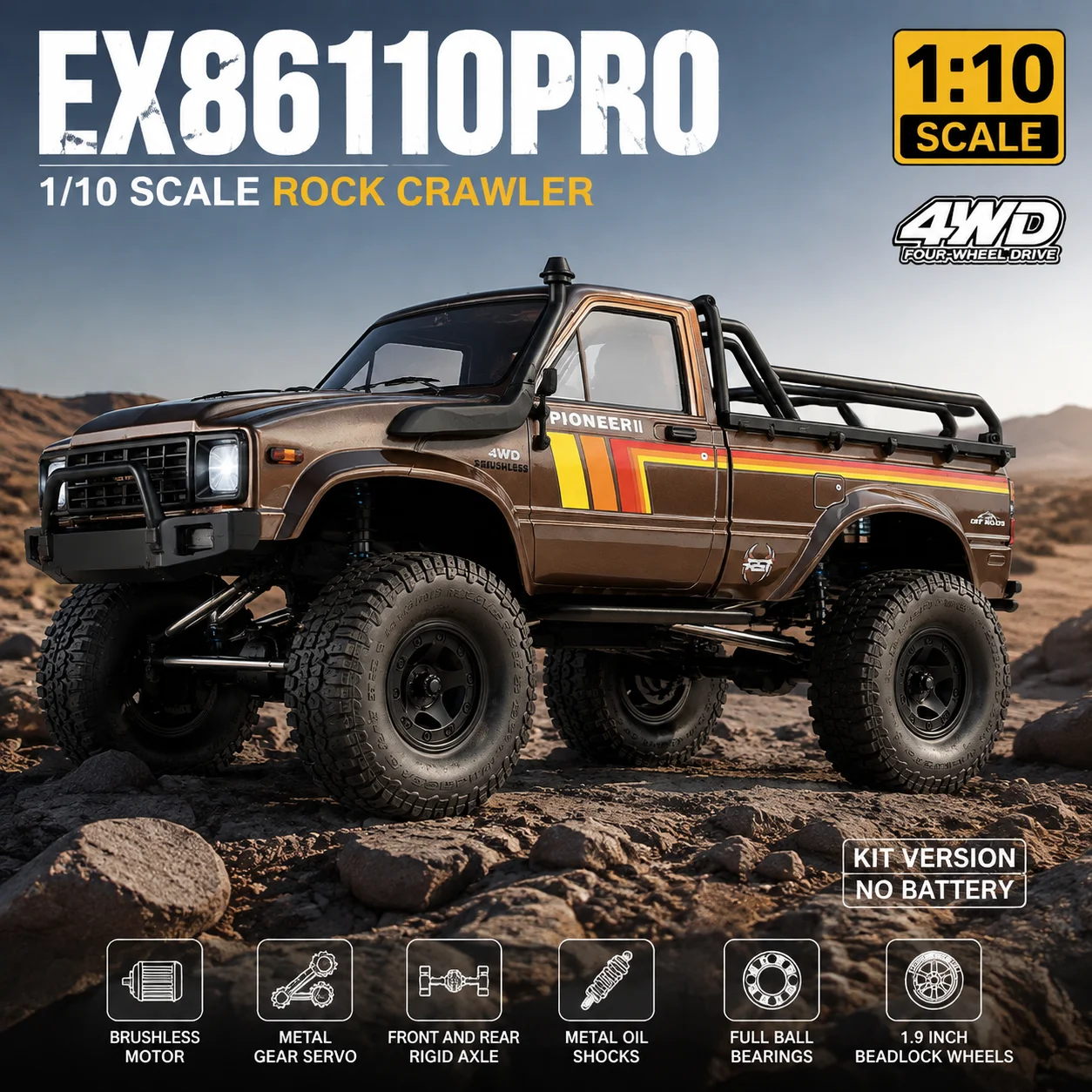 Hot RGT EX86110pro Brushless Electric Remote Control Crawler 1/10 Scale Simulated Pickup Truck 4WD Off Road Climbing RC Car Toy