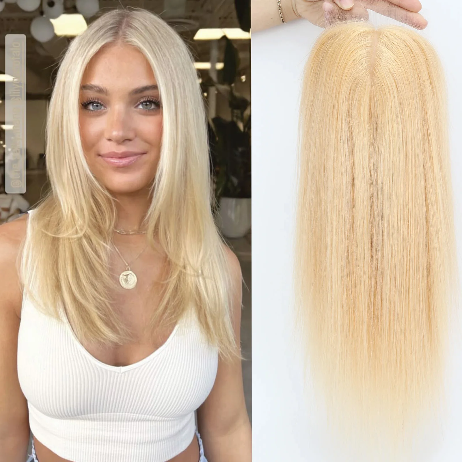 

Топпер с закрытием человеческих волос, шелковая силиконовая основа, шиньон с открытым утком, шелковый топ с закрытым утком, 6x6, чехол для светлых волос для женщин