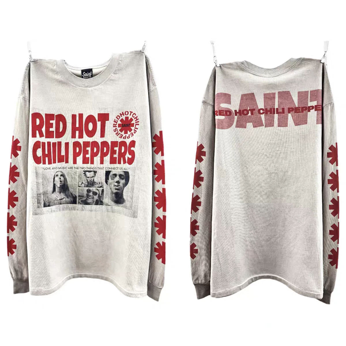 26fw RED HOT CHILI PEPPERS RHCP Washed SAINT Long Sleeves T Shirt Men Women High Quality Tee Tops T-Shirt