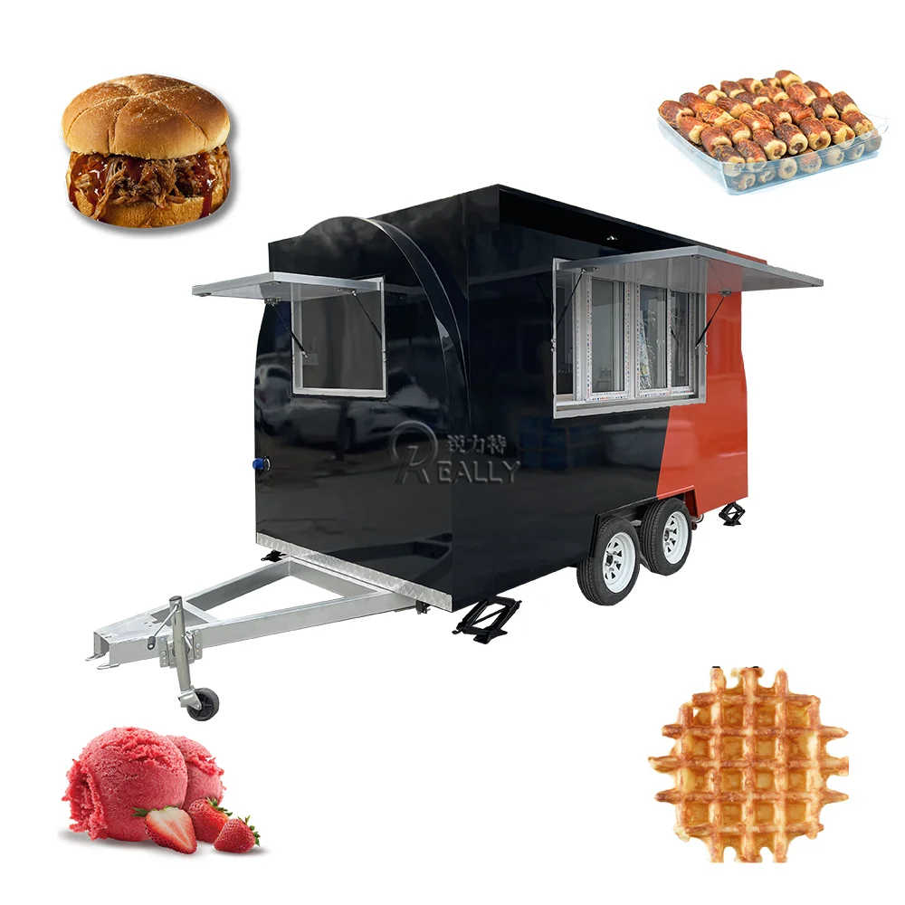 ตู้ฮอตดอกสำหรับใส่ไอศครีมรถลากสำหรับทำอาหารบาร์บีคิวพิซซ่าเบอร์เกอร์ไอศกรีมกาแฟสั่งทำได้