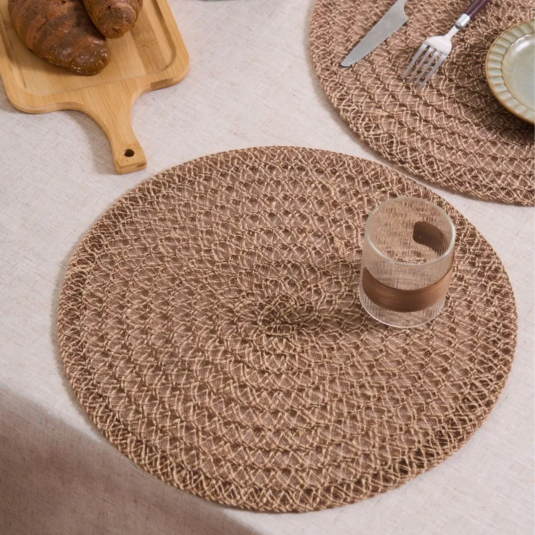 Rural Style Hollow Table Mat Woven Hemp Rope Placemat Insulation Heat-resistant Decoration Plate Mat for Kitchen Dining Table