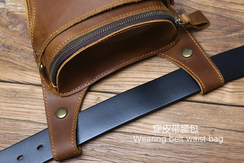 Nzpj Vintage Echt leder Herren Hüft tasche natürliche Rindsleder Outdoor Motorrad Herren tasche verrückte Pferd Leder Handy tasche – Detail 8