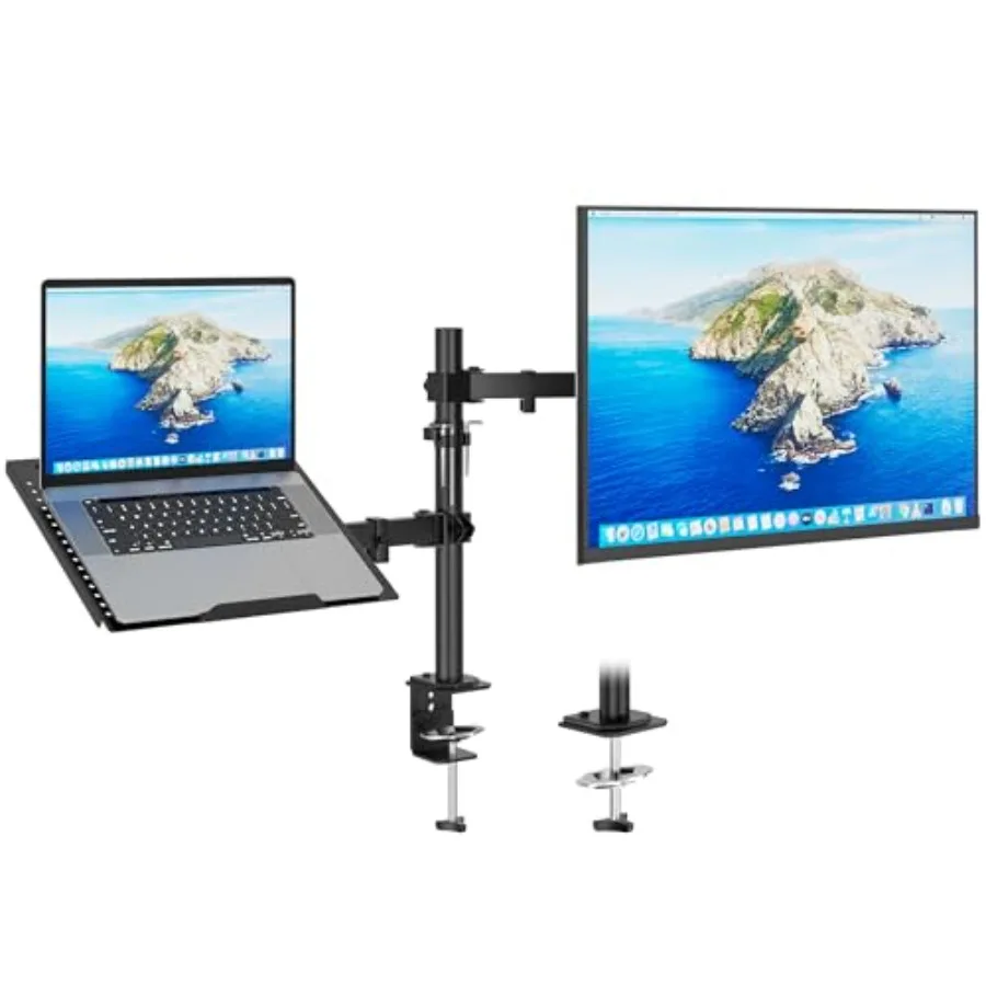 Monitor and Laptop Mount Stand Fully Adjustable Monitor Arm with Vented Tray for 13" to 32" LCD Screens and Notebook up to 16"