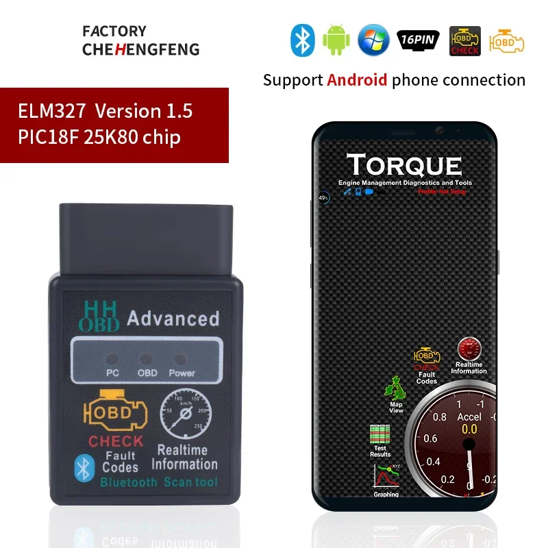Автомобильный сканер ELM327 V1.5, Bluetooth, чип PIC18F25K80, OBD2 ELM 327 1,5 BT/WIFI