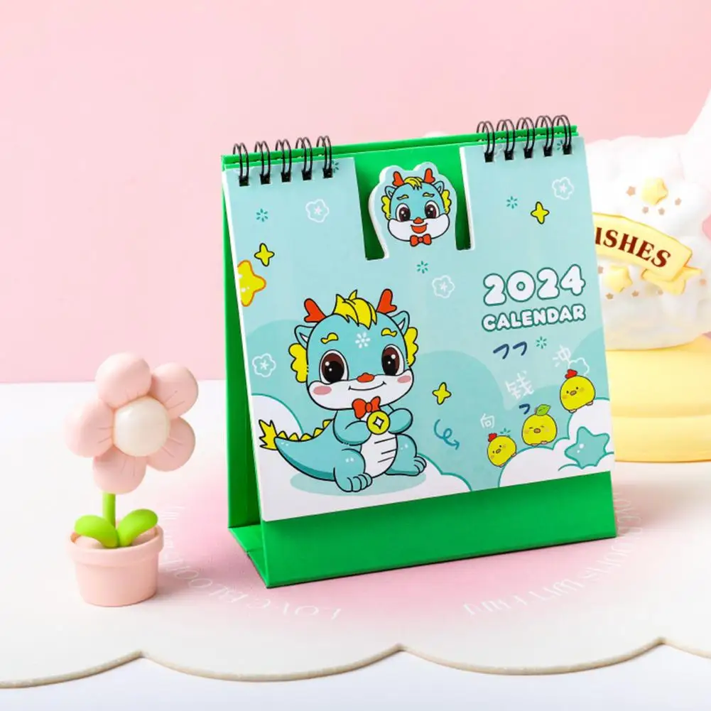 Calendario de escritorio 2024, año del Dragón, Mini bobina, planificador de dibujos animados para el hogar y la Oficina, decoración Kawaii mensual, 2024