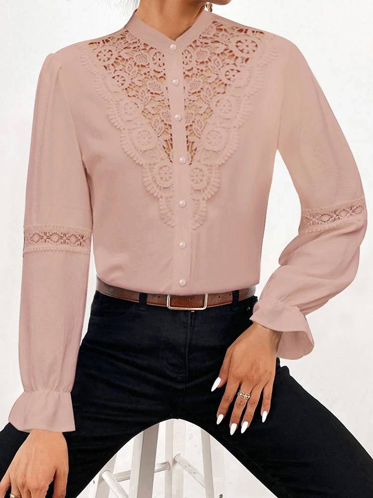 Women Long Sleeve Lace Shirts,Womans Clothing,Shirts & Blouses,Shirts For Women,Tops Woman 2024,Korean Tops,Camisas De Mujer